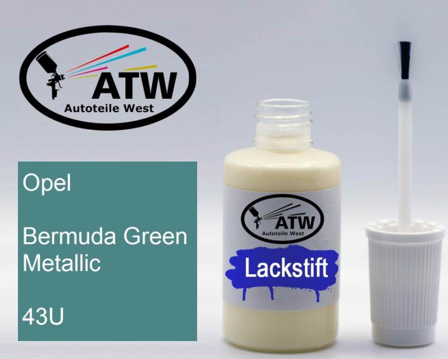 Opel, Bermuda Green Metallic, 43U: 20ml Lackstift, von ATW Autoteile West.